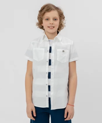 Белая рубашка с коротким рукавом Button Blue(120BBBC23020200)